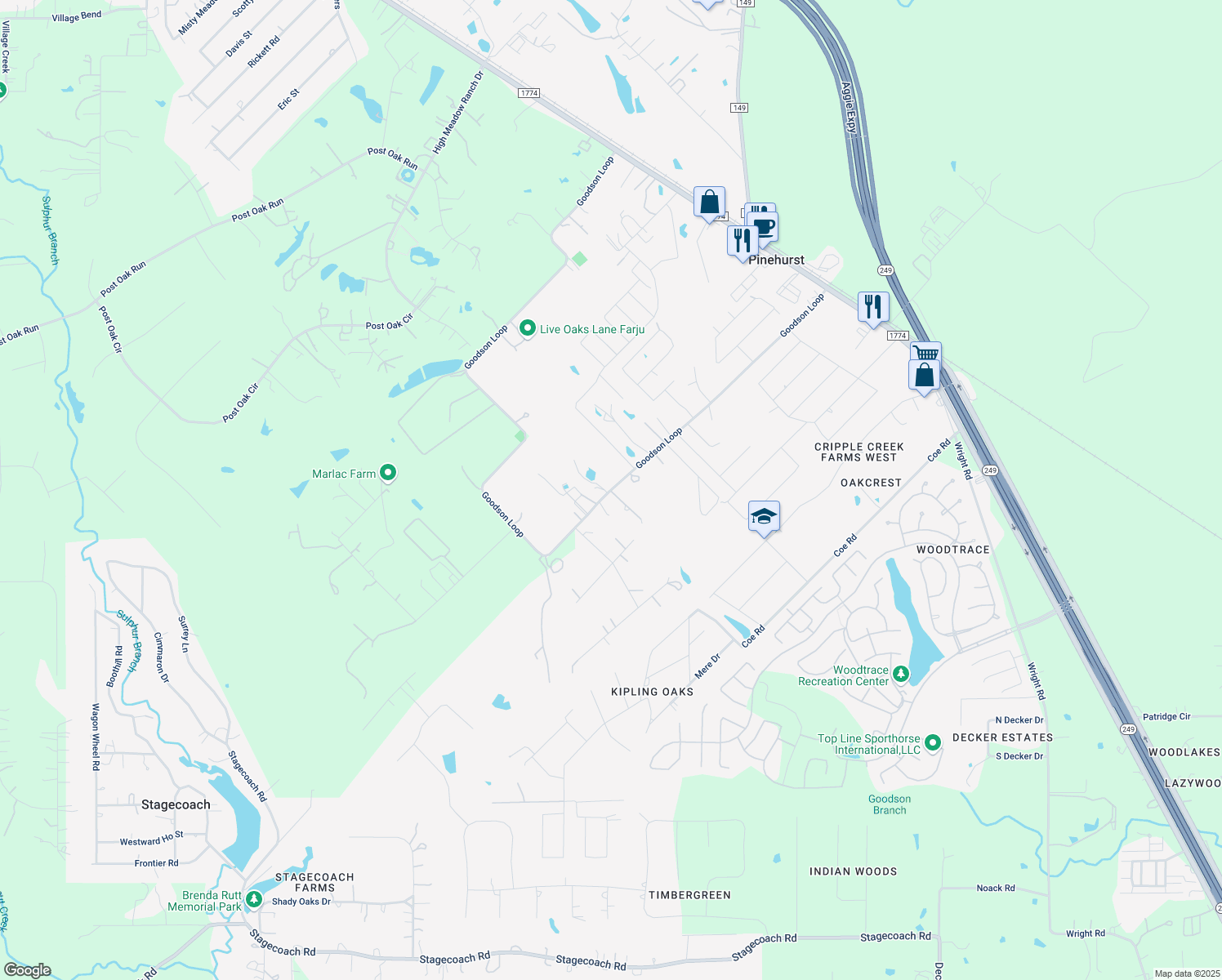 map of restaurants, bars, coffee shops, grocery stores, and more near 1042 Goodson Loop in Pinehurst