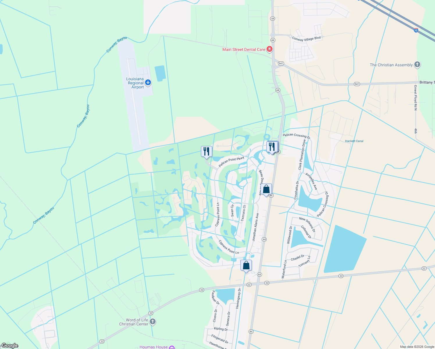 map of restaurants, bars, coffee shops, grocery stores, and more near 40360 Pelican Point Parkway in Gonzales