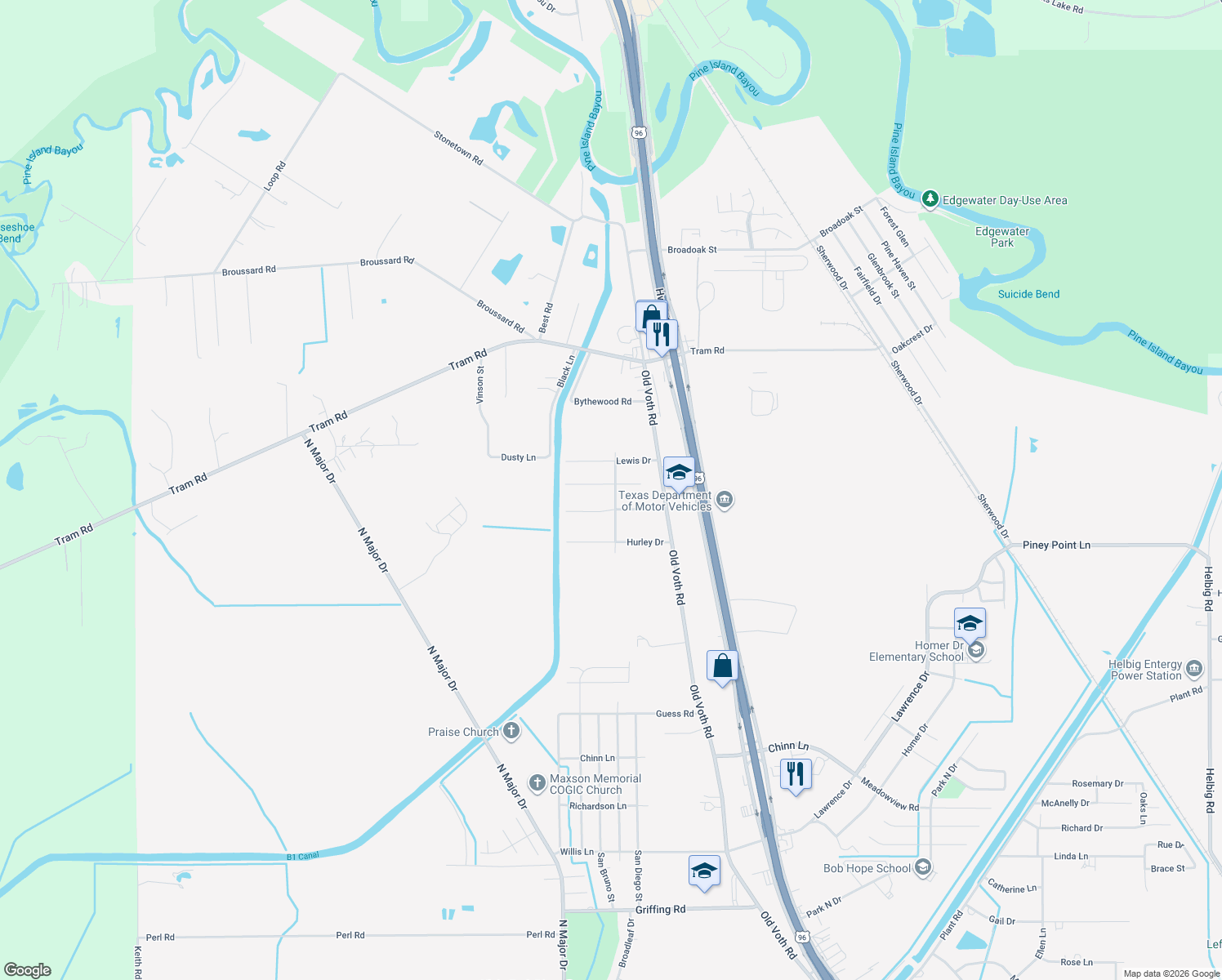 map of restaurants, bars, coffee shops, grocery stores, and more near 7215 Click Dr in Beaumont