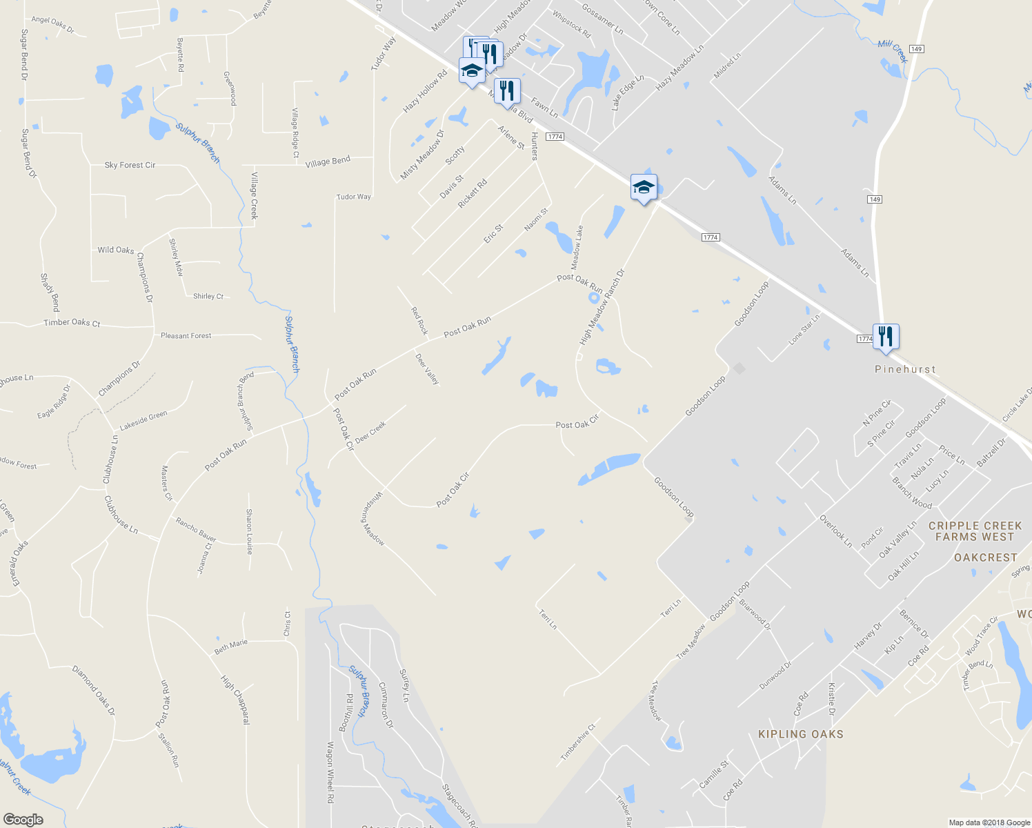 map of restaurants, bars, coffee shops, grocery stores, and more near 35930 Post Oak Circle in Magnolia