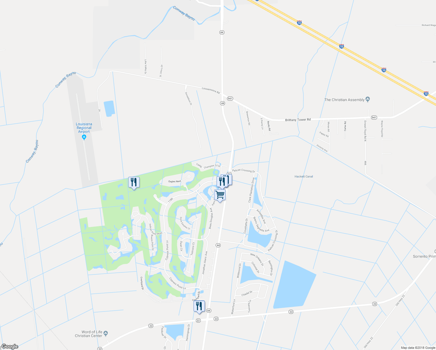 map of restaurants, bars, coffee shops, grocery stores, and more near 40023 Pelican Point Parkway in Gonzales