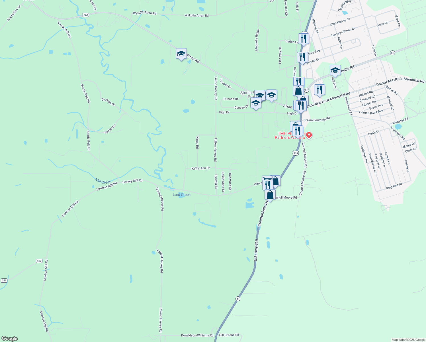 map of restaurants, bars, coffee shops, grocery stores, and more near 62 Cynthia St in Crawfordville