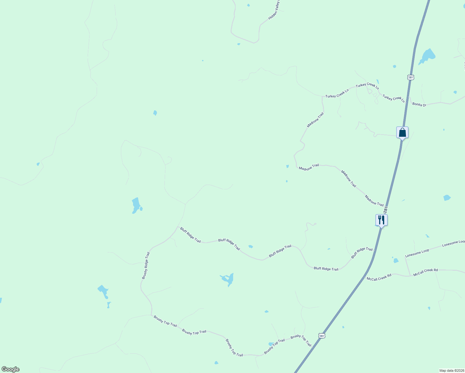 map of restaurants, bars, coffee shops, grocery stores, and more near 43 Brushy Ridge Trail in Johnson City