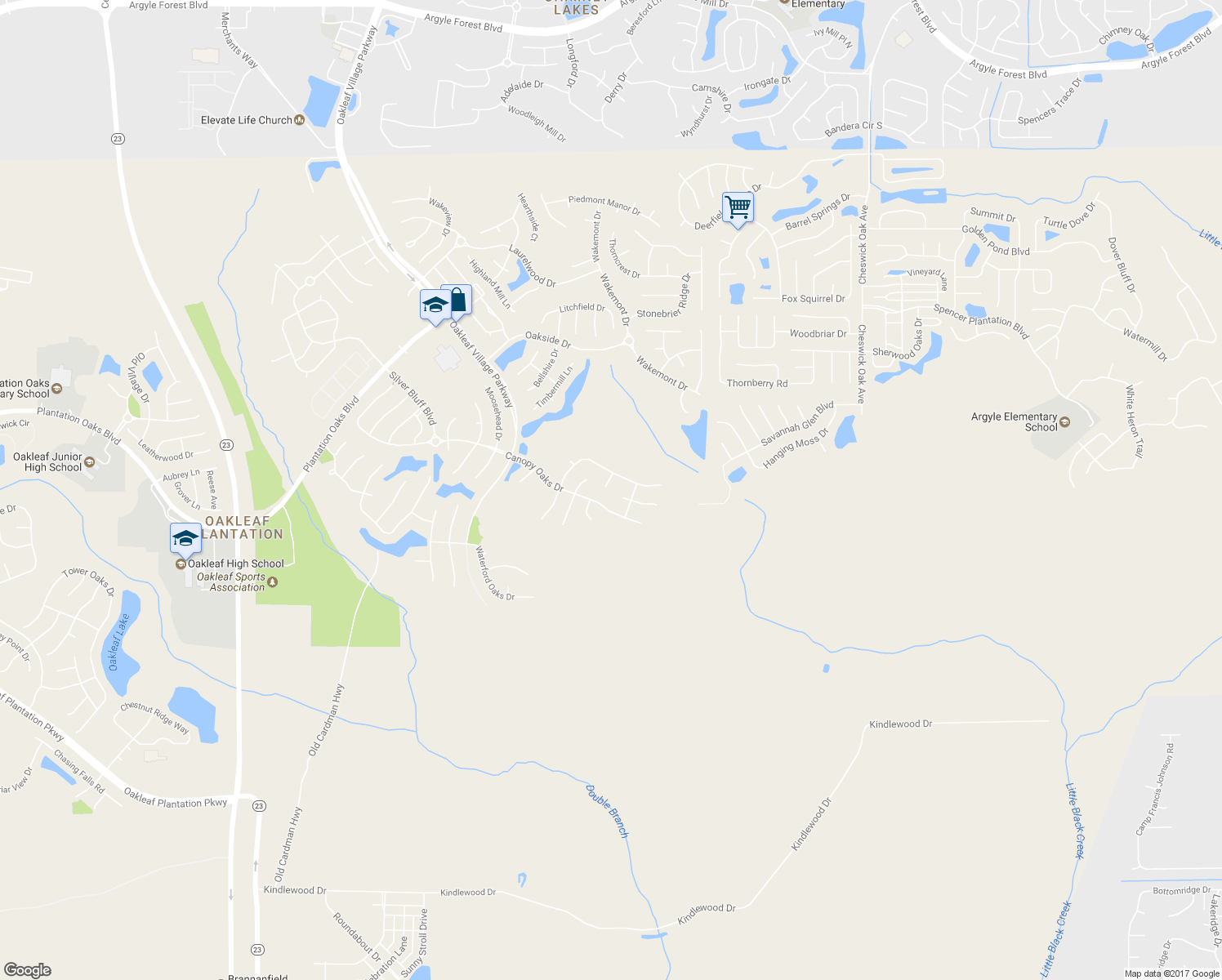 map of restaurants, bars, coffee shops, grocery stores, and more near 943 Brook Hollow Court in Orange Park