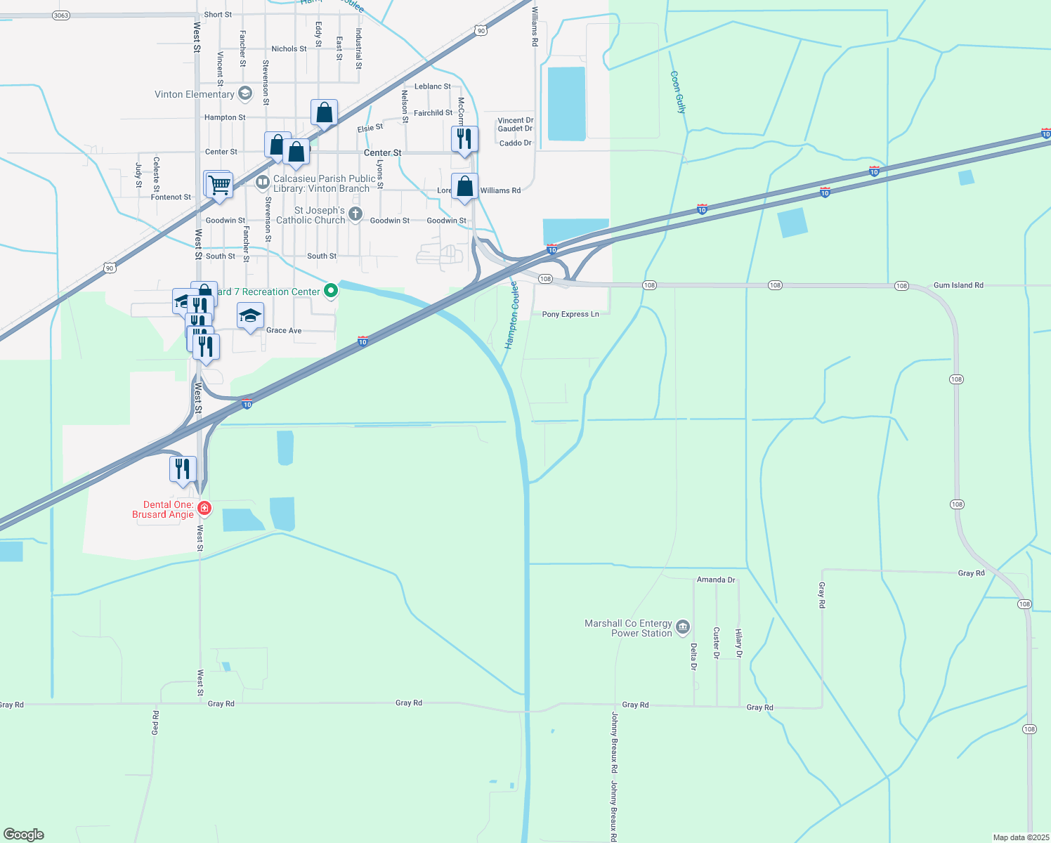 map of restaurants, bars, coffee shops, grocery stores, and more near 1993 Thoroughbred Dr in Vinton