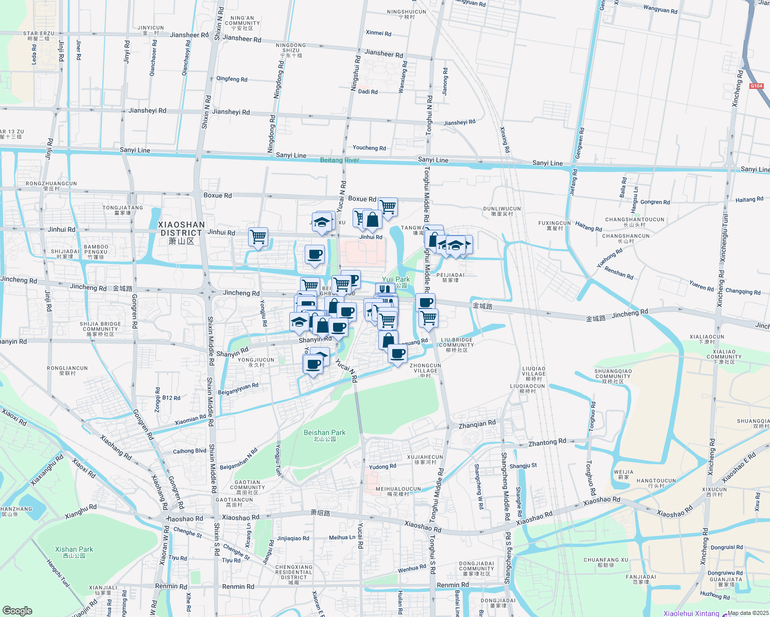 map of restaurants, bars, coffee shops, grocery stores, and more near in Hangzhou