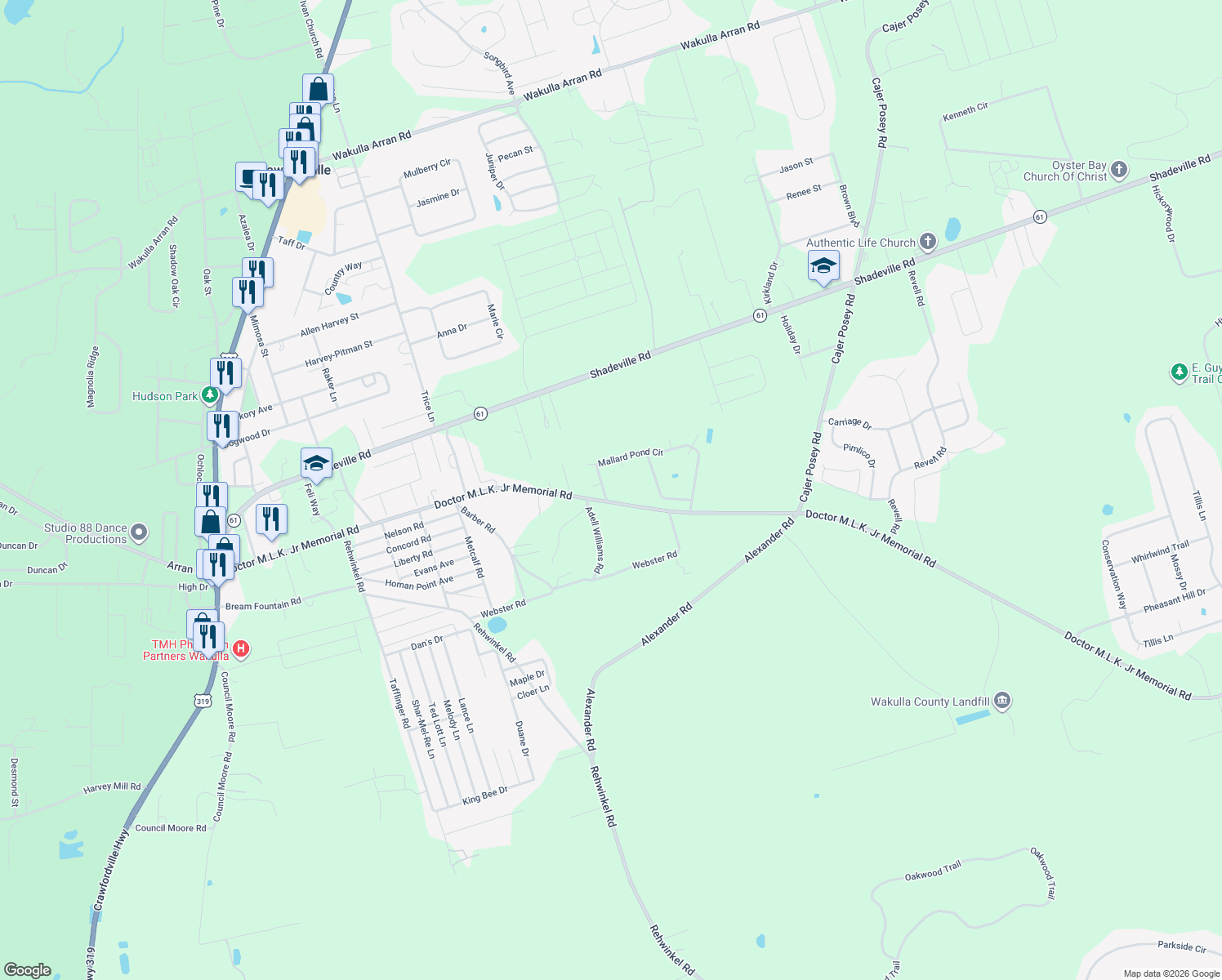 map of restaurants, bars, coffee shops, grocery stores, and more near 209 Mallard Pond Circle in Crawfordville