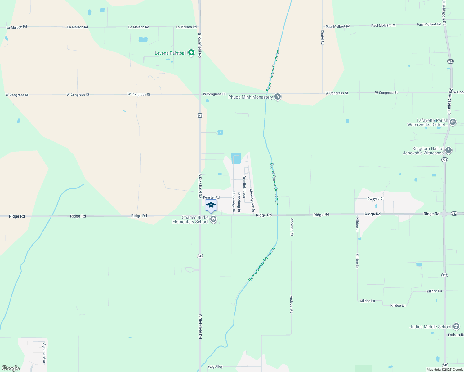 map of restaurants, bars, coffee shops, grocery stores, and more near 213 Stoneridge Dr in Duson