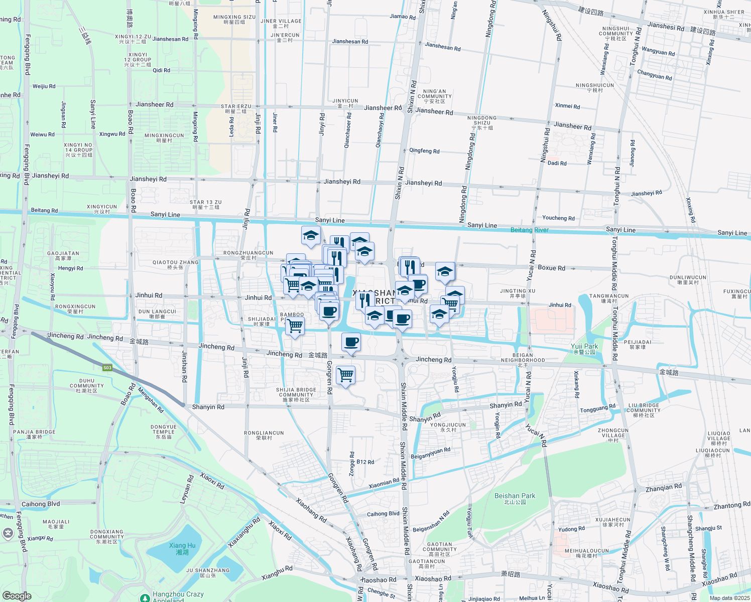 map of restaurants, bars, coffee shops, grocery stores, and more near in Hangzhou