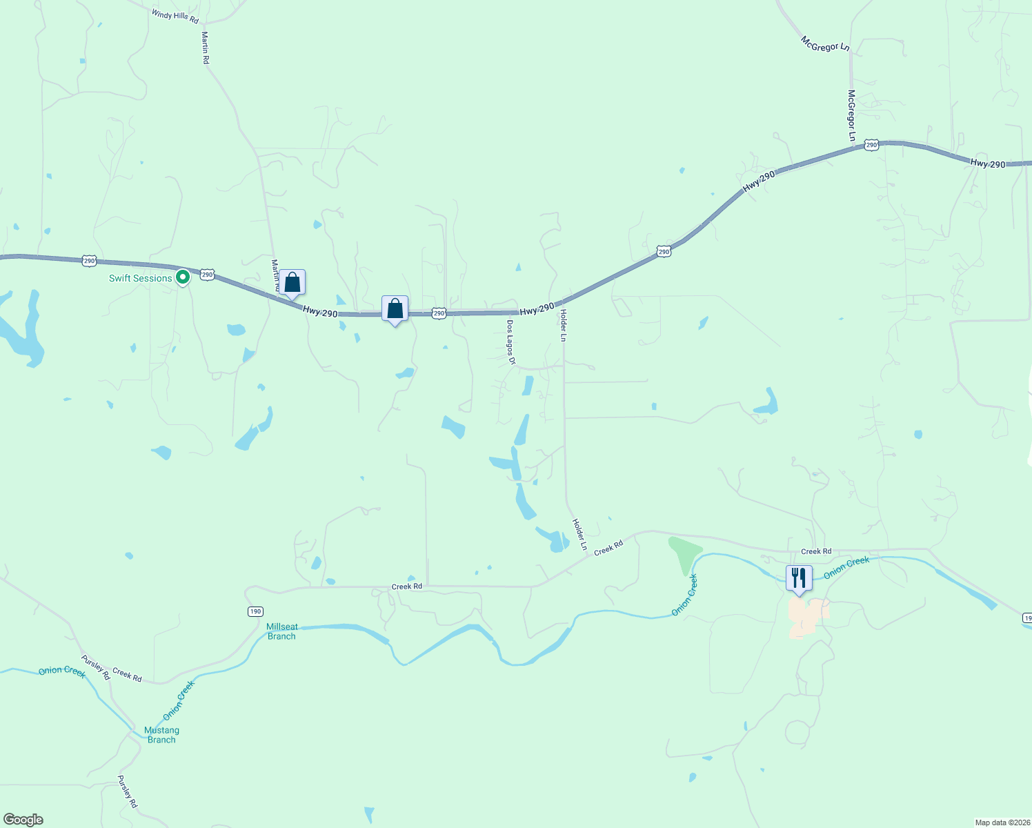 map of restaurants, bars, coffee shops, grocery stores, and more near 325 Madera Way in Dripping Springs