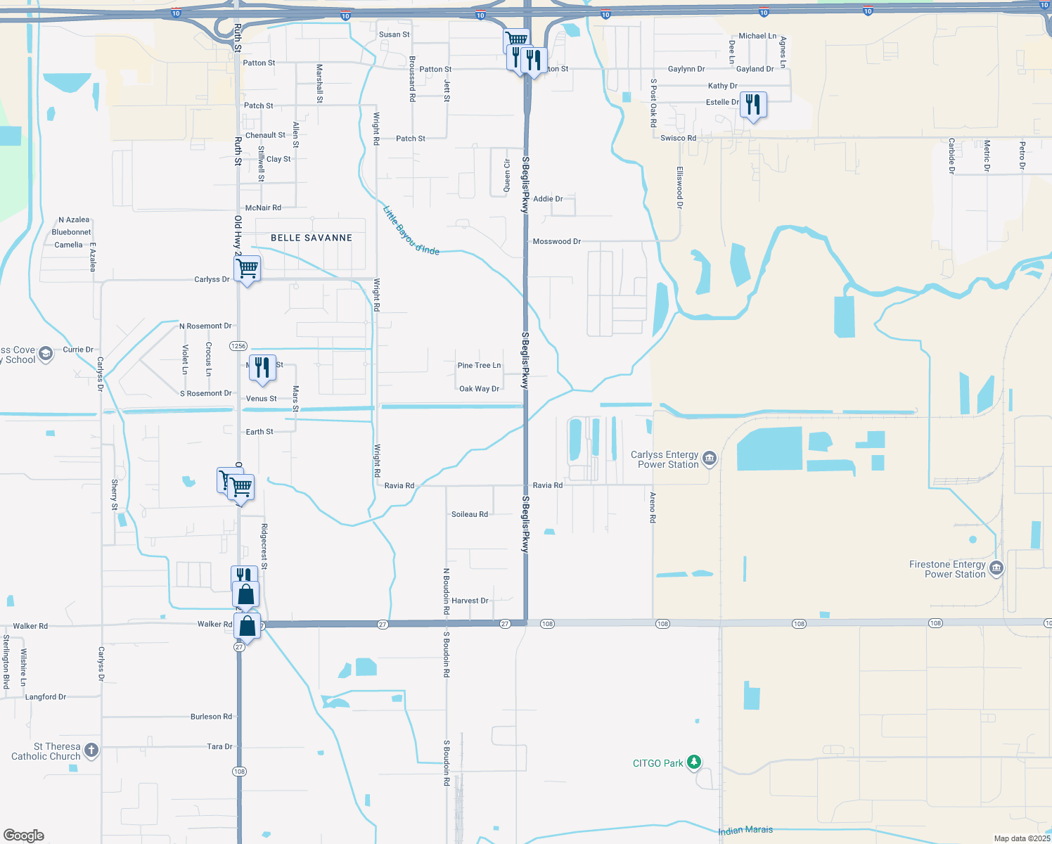 map of restaurants, bars, coffee shops, grocery stores, and more near 3914 S Beglis Pkwy in Sulphur