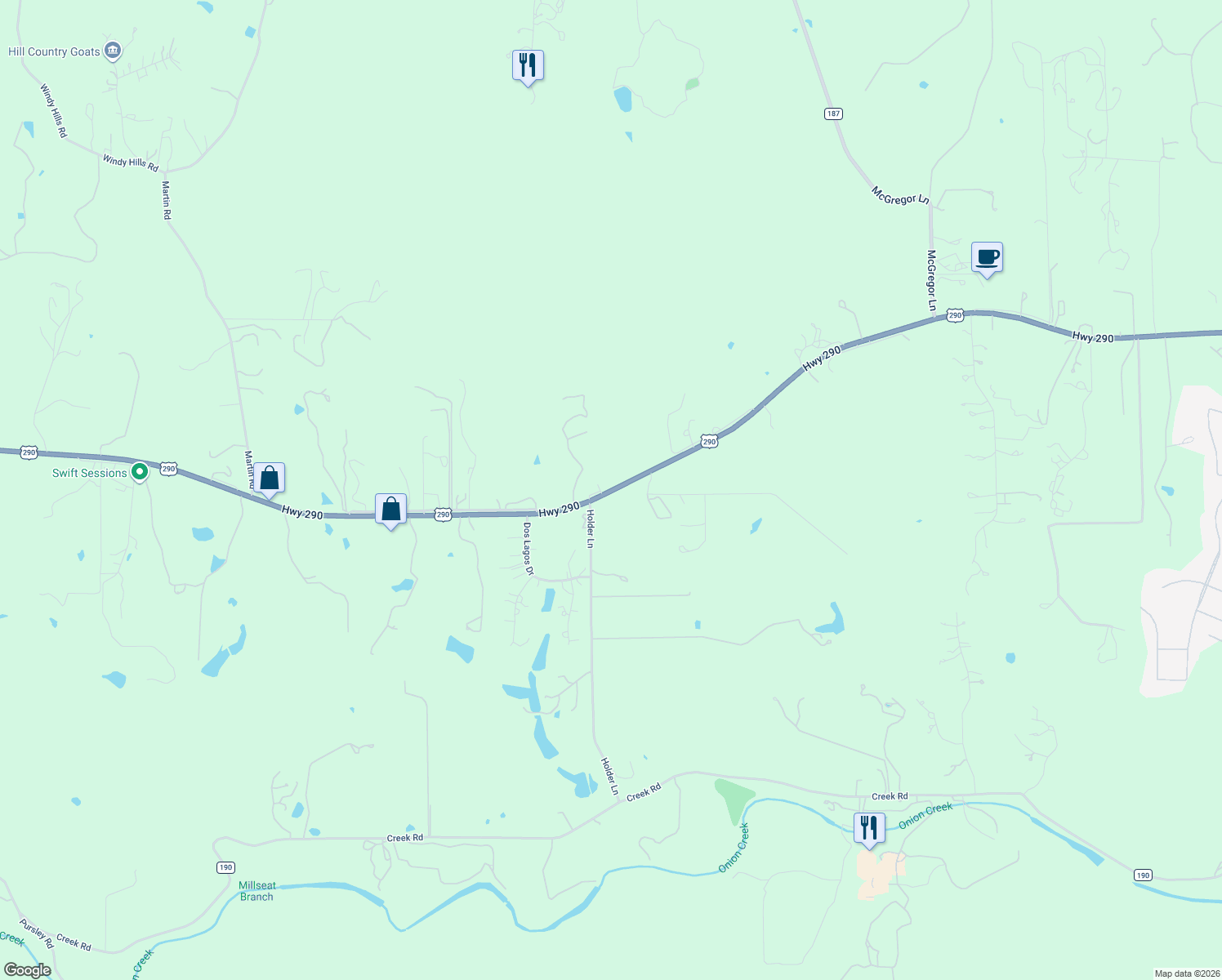 map of restaurants, bars, coffee shops, grocery stores, and more near 4300 U.S. 290 in Dripping Springs
