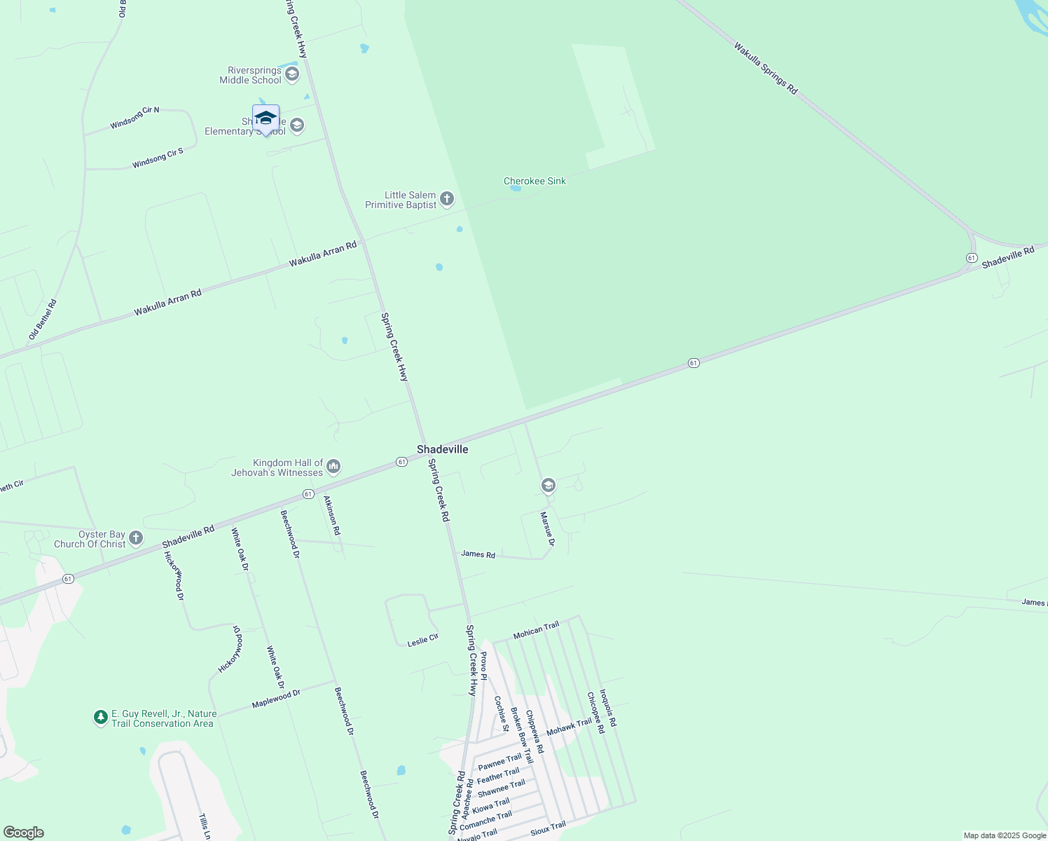 map of restaurants, bars, coffee shops, grocery stores, and more near Shadeville Road in Crawfordville