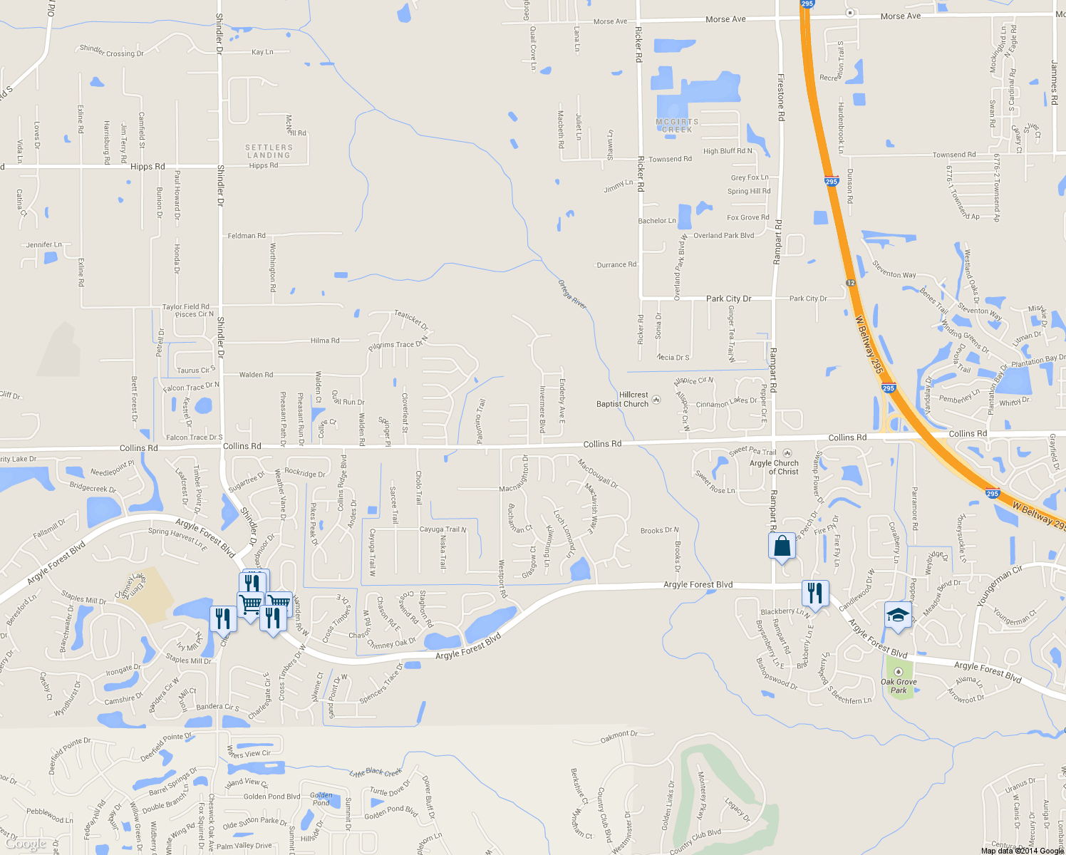 map of restaurants, bars, coffee shops, grocery stores, and more near 7757 Westport Bay Drive in Jacksonville