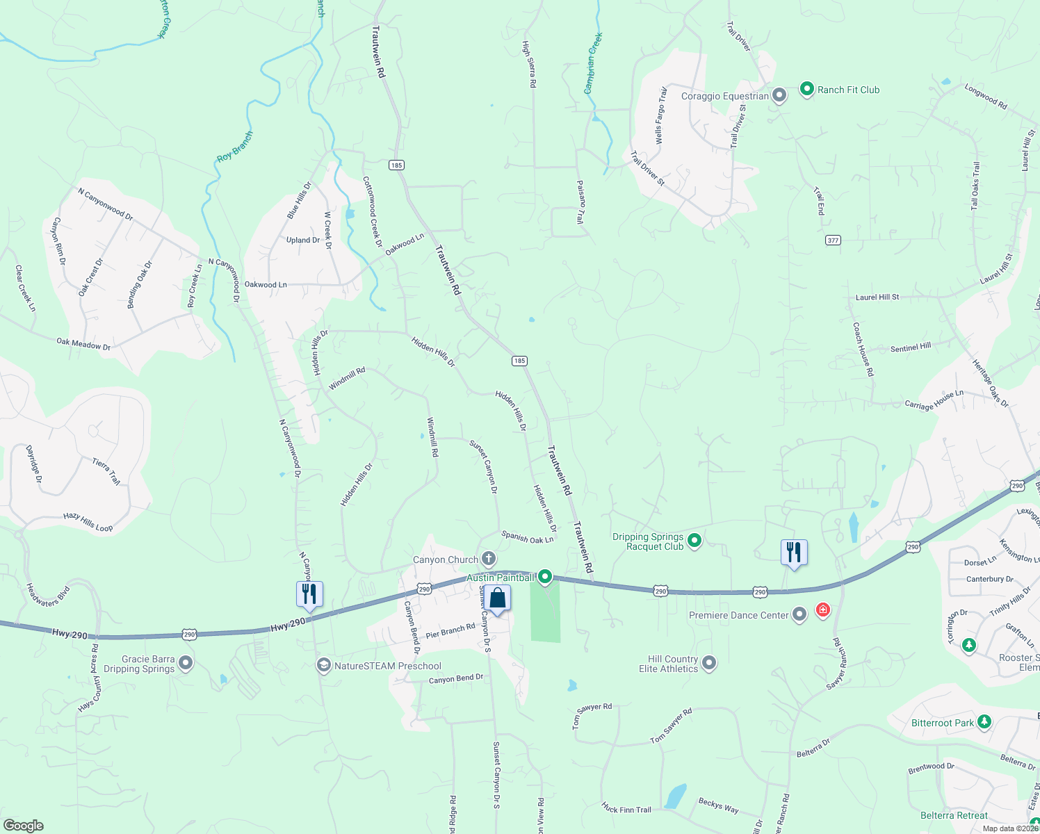 map of restaurants, bars, coffee shops, grocery stores, and more near 1049 Hidden Hills Drive in Dripping Springs