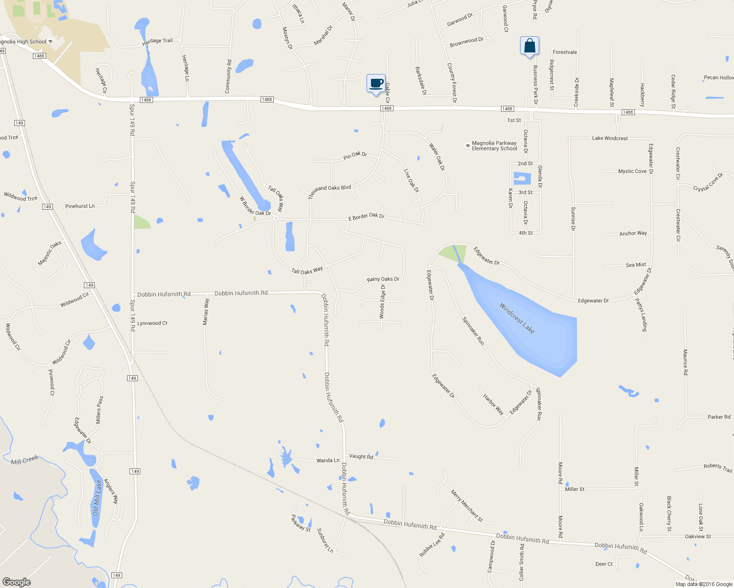 map of restaurants, bars, coffee shops, grocery stores, and more near 12118 Oak Cluster West in Magnolia