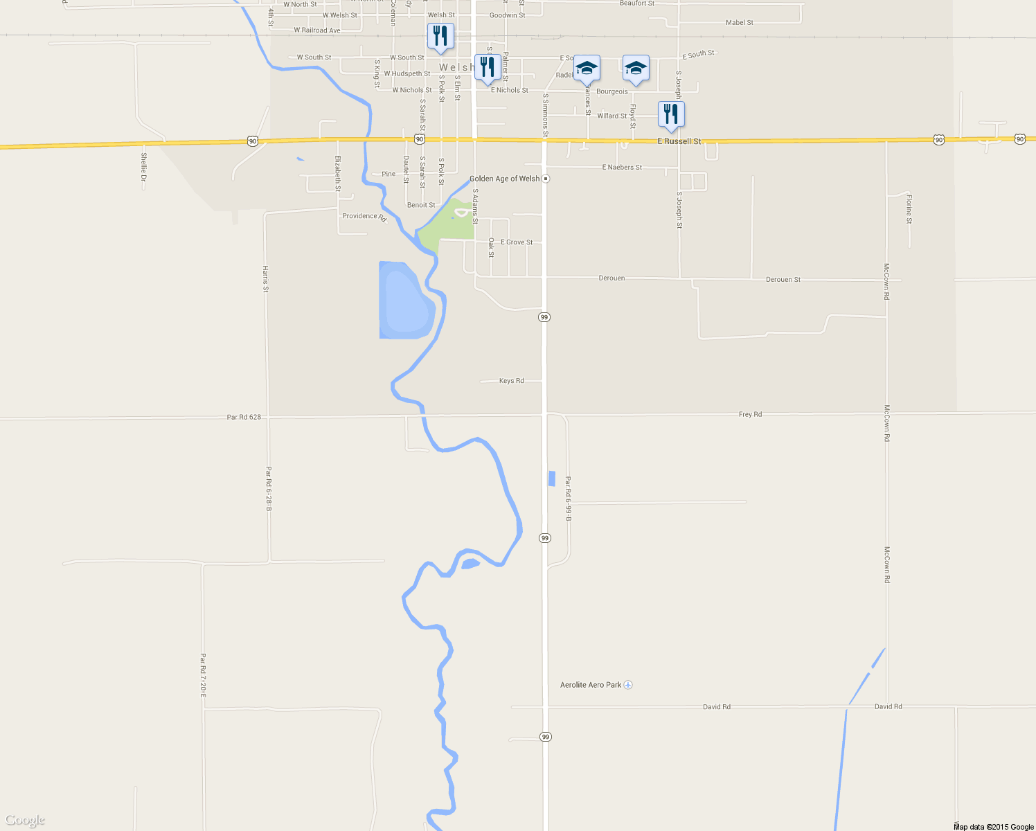 map of restaurants, bars, coffee shops, grocery stores, and more near 12479 Abell Road in Welsh