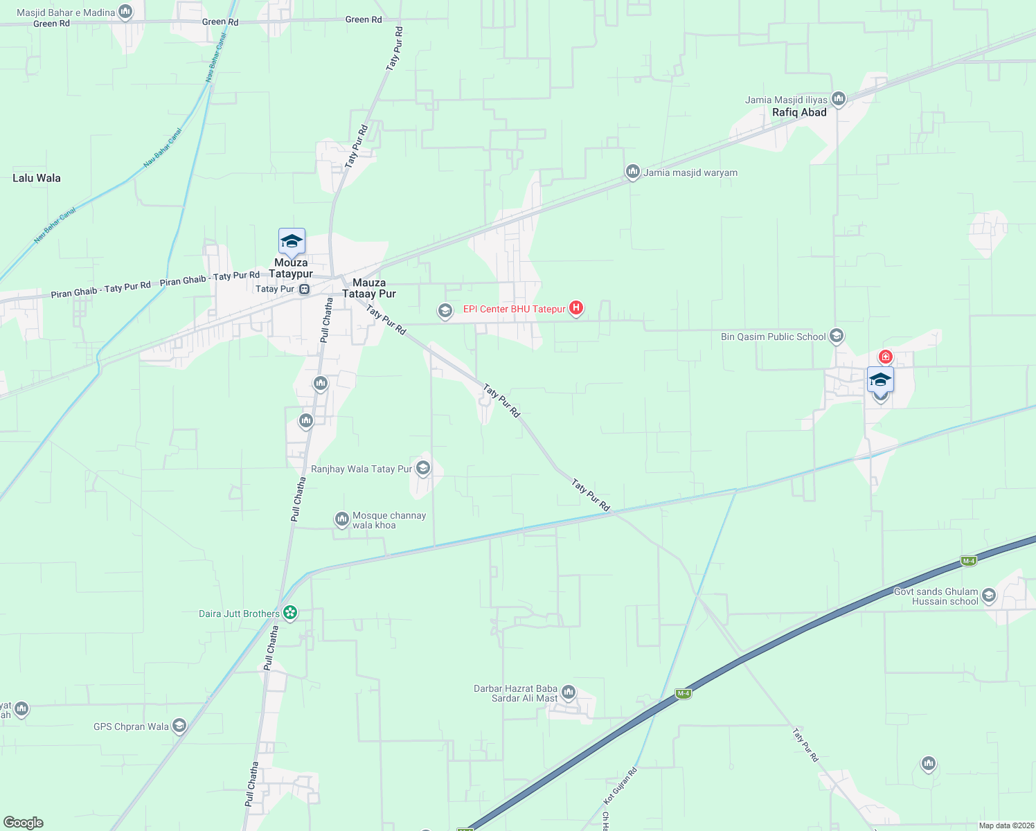 map of restaurants, bars, coffee shops, grocery stores, and more near Taty Pur Road in Multan