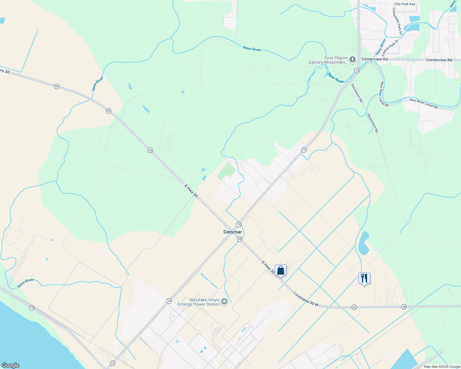 map of restaurants, bars, coffee shops, grocery stores, and more near 35696 Coco Road in Geismar