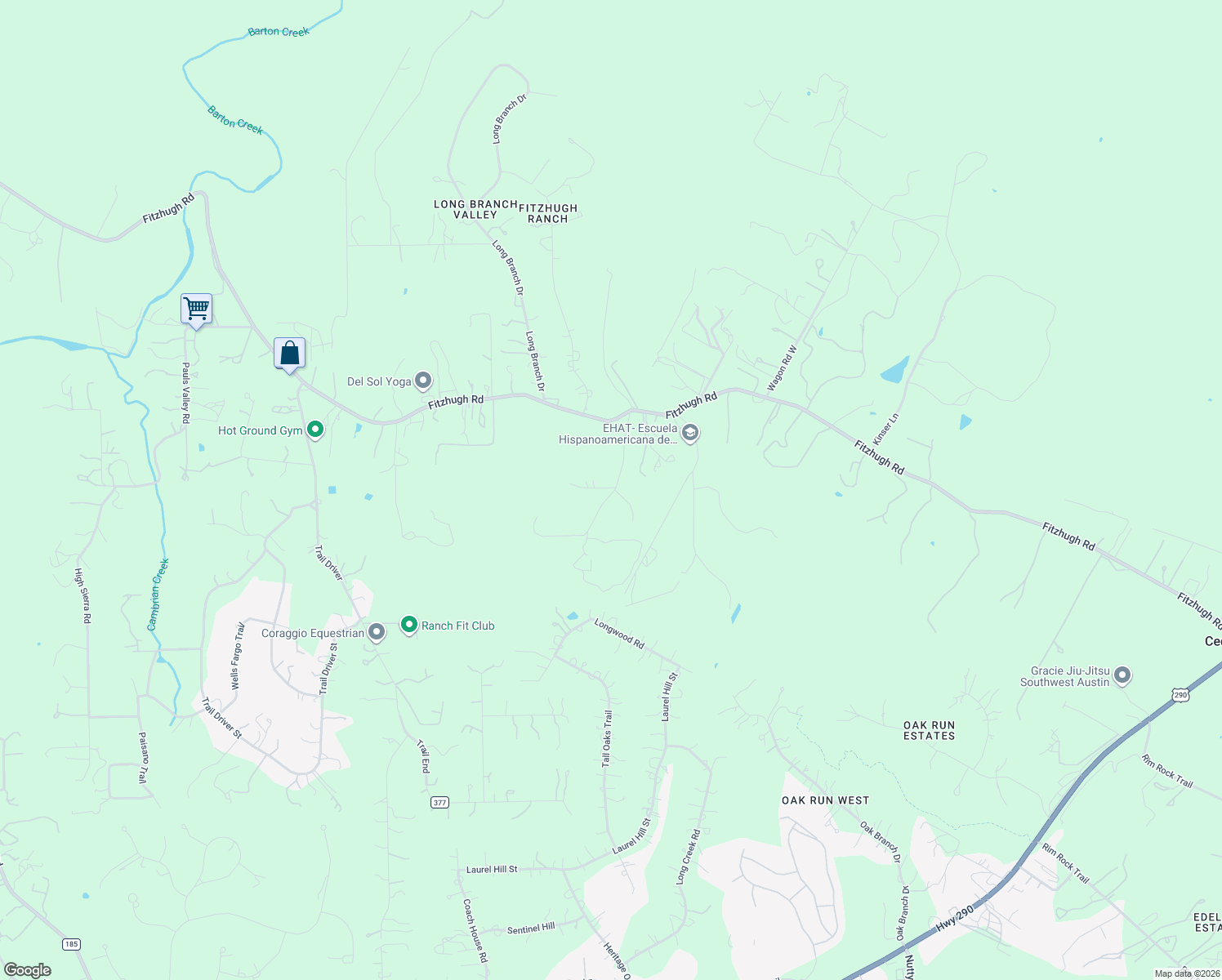 map of restaurants, bars, coffee shops, grocery stores, and more near 12605 Fitzhugh Road in Austin