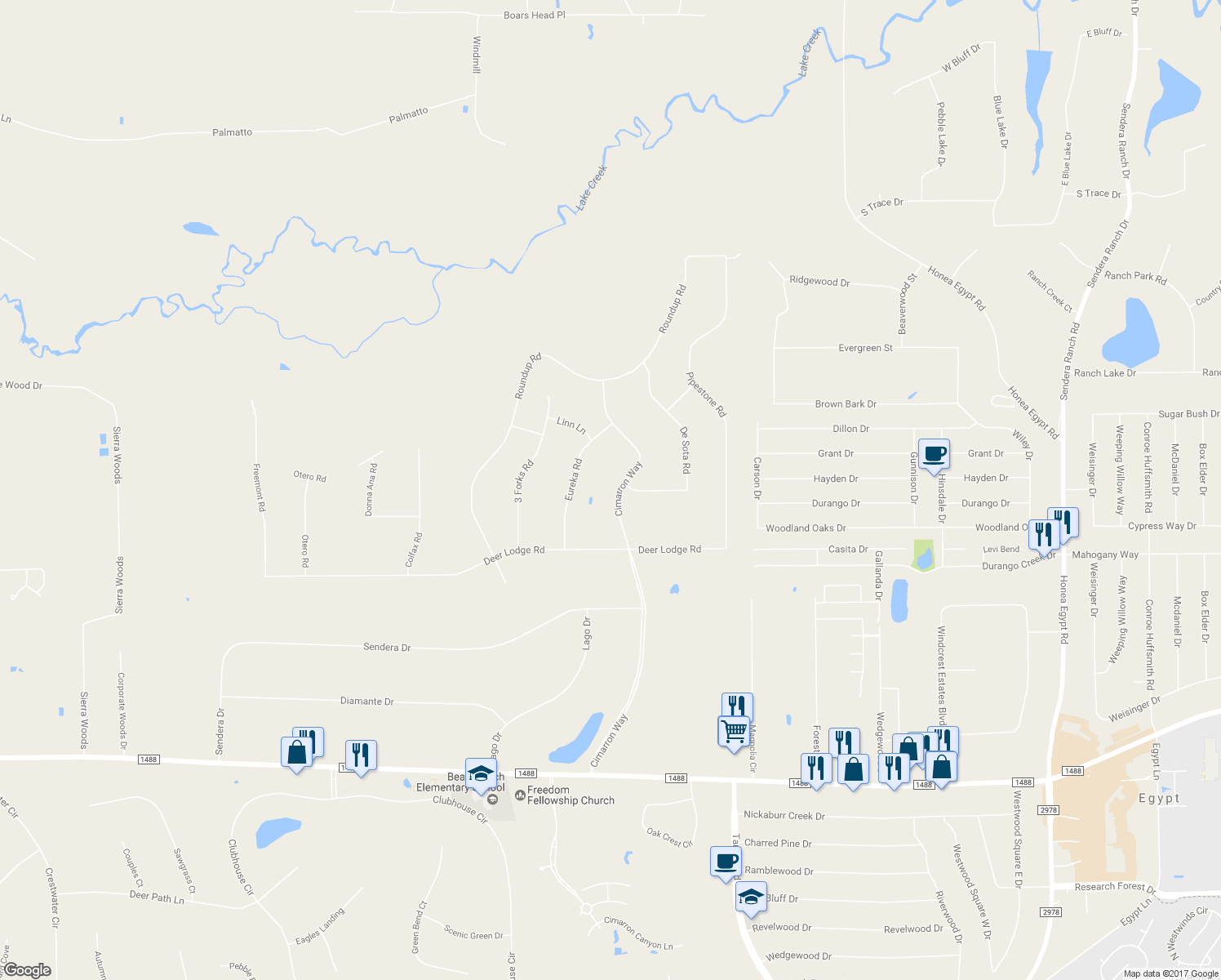 map of restaurants, bars, coffee shops, grocery stores, and more near 40111 Cimarron Way in Magnolia