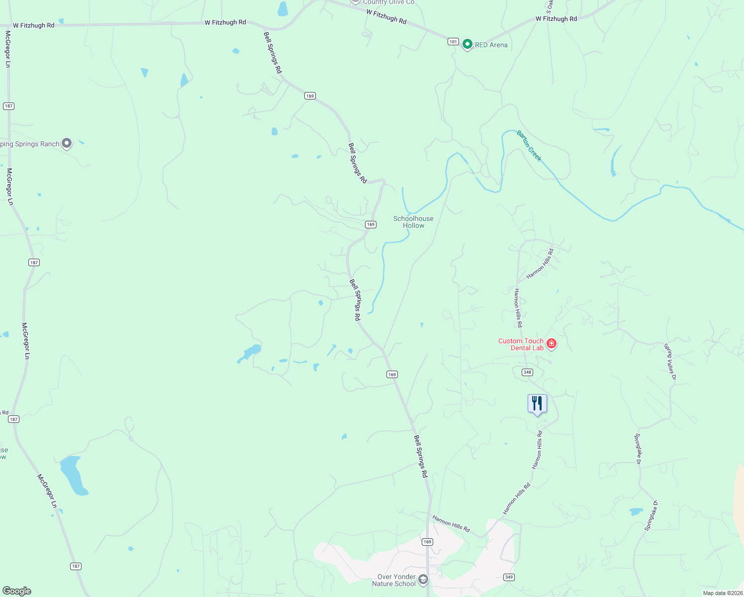map of restaurants, bars, coffee shops, grocery stores, and more near 3868 Bell Springs Road in Dripping Springs