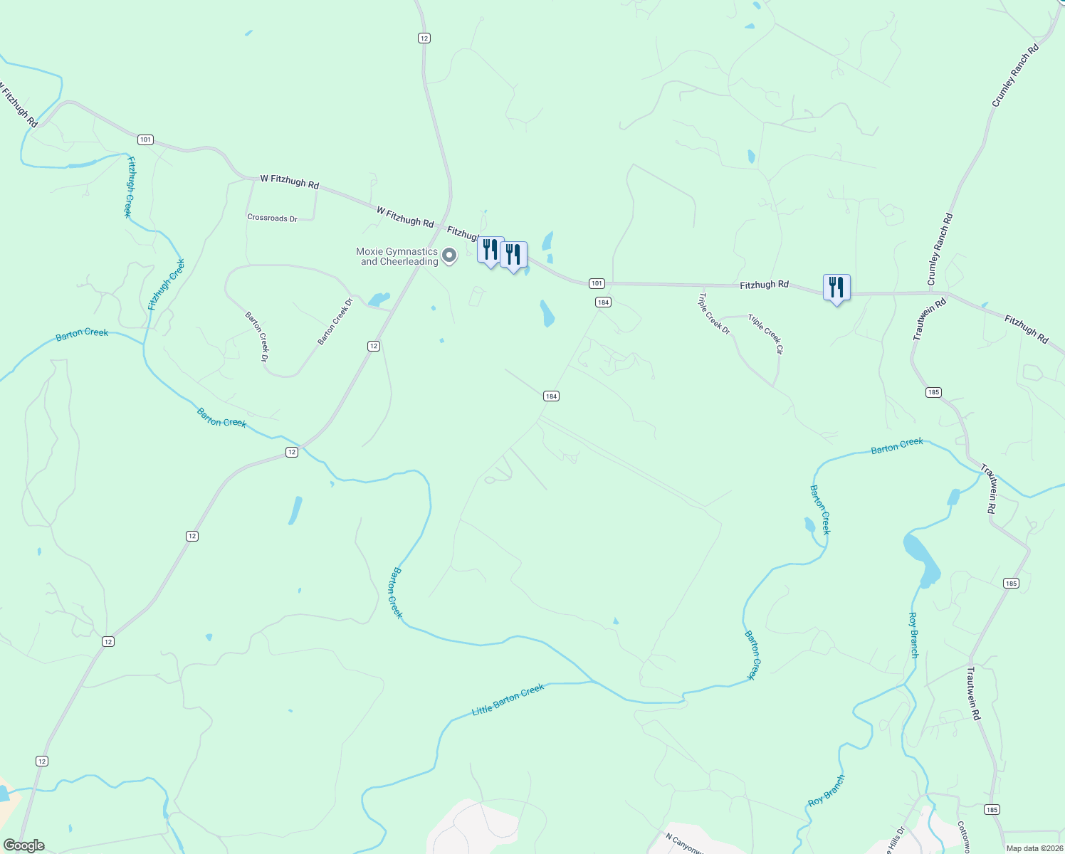 map of restaurants, bars, coffee shops, grocery stores, and more near 12800 Silver Creek Road in Dripping Springs