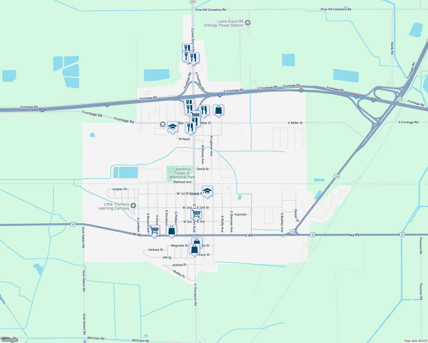 map of restaurants, bars, coffee shops, grocery stores, and more near 308 David St in Iowa