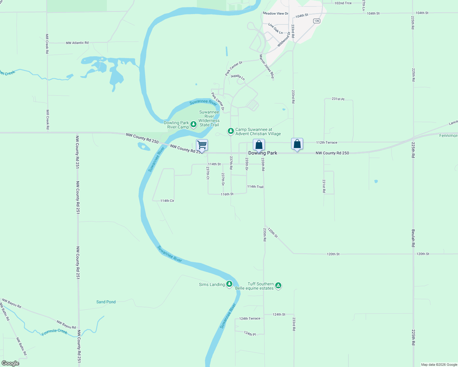 map of restaurants, bars, coffee shops, grocery stores, and more near 11465 237th Road in Live Oak