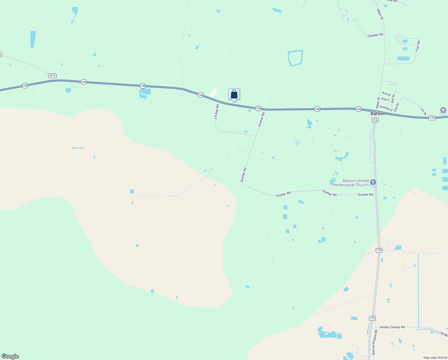 map of restaurants, bars, coffee shops, grocery stores, and more near Minnie West Road in Batson