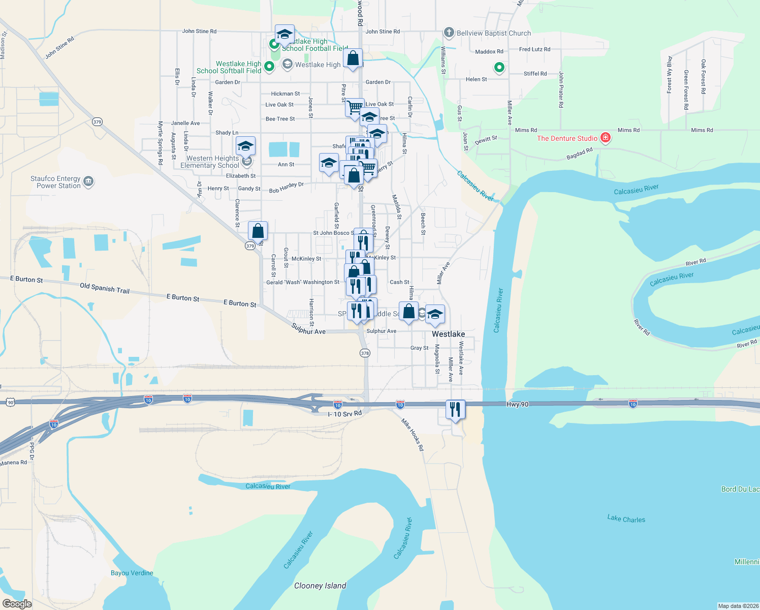 map of restaurants, bars, coffee shops, grocery stores, and more near 706 Lee St in Westlake