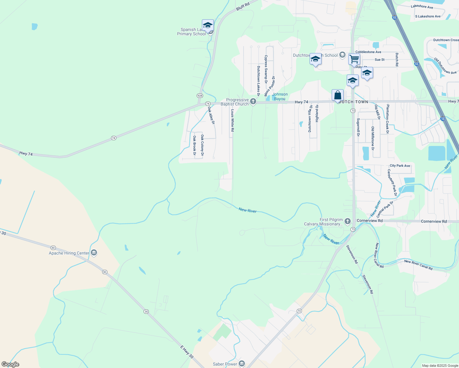 map of restaurants, bars, coffee shops, grocery stores, and more near 12147 Louis White Rd in Geismar