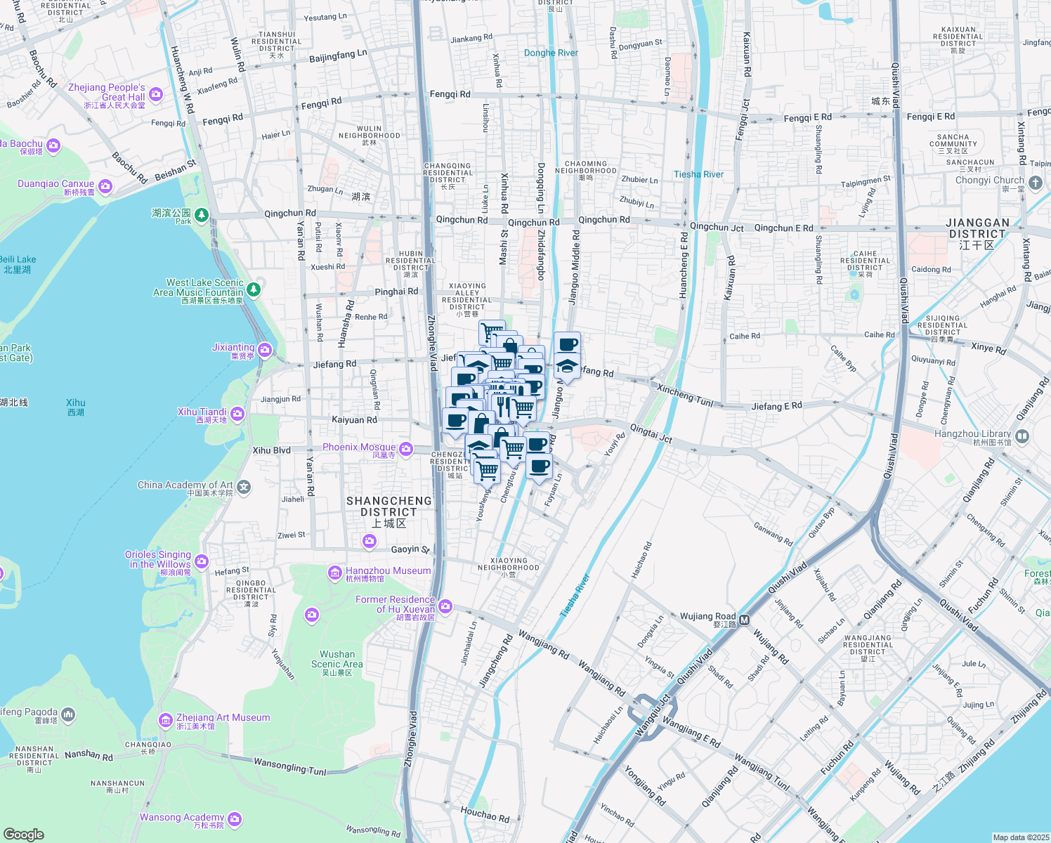 map of restaurants, bars, coffee shops, grocery stores, and more near in Hangzhou