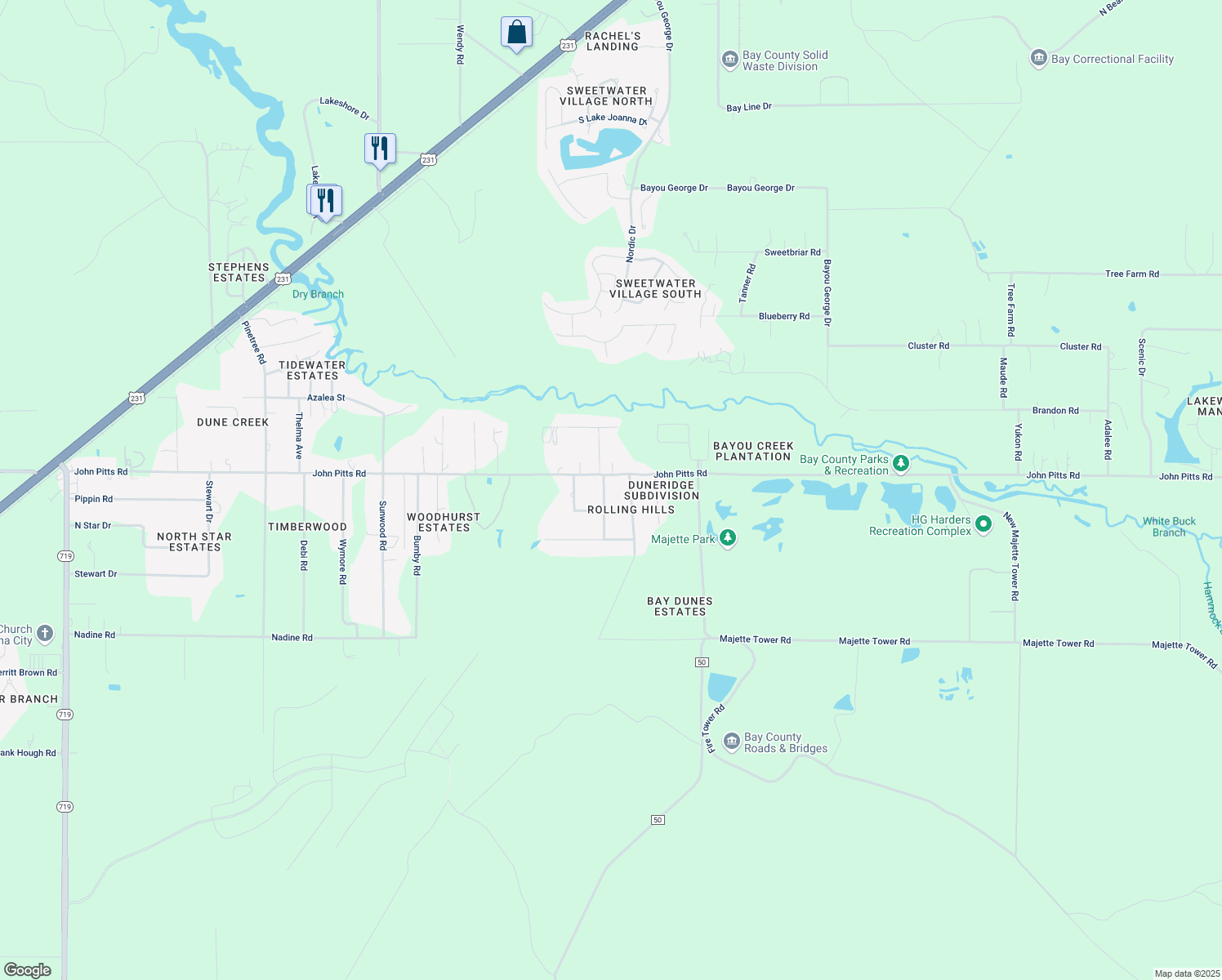 map of restaurants, bars, coffee shops, grocery stores, and more near 5426 Rushmore Drive in Panama City