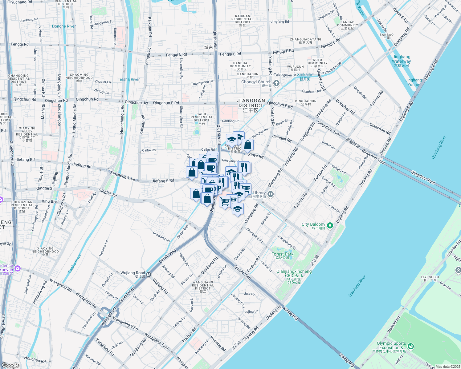 map of restaurants, bars, coffee shops, grocery stores, and more near in Hangzhou