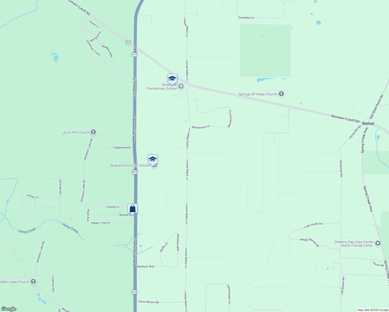 map of restaurants, bars, coffee shops, grocery stores, and more near 27 Will Road in Crawfordville