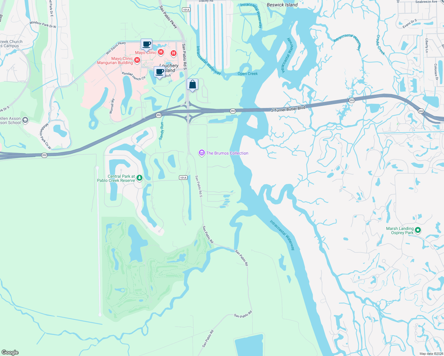 map of restaurants, bars, coffee shops, grocery stores, and more near 5369 Dixie Landing Drive in Jacksonville