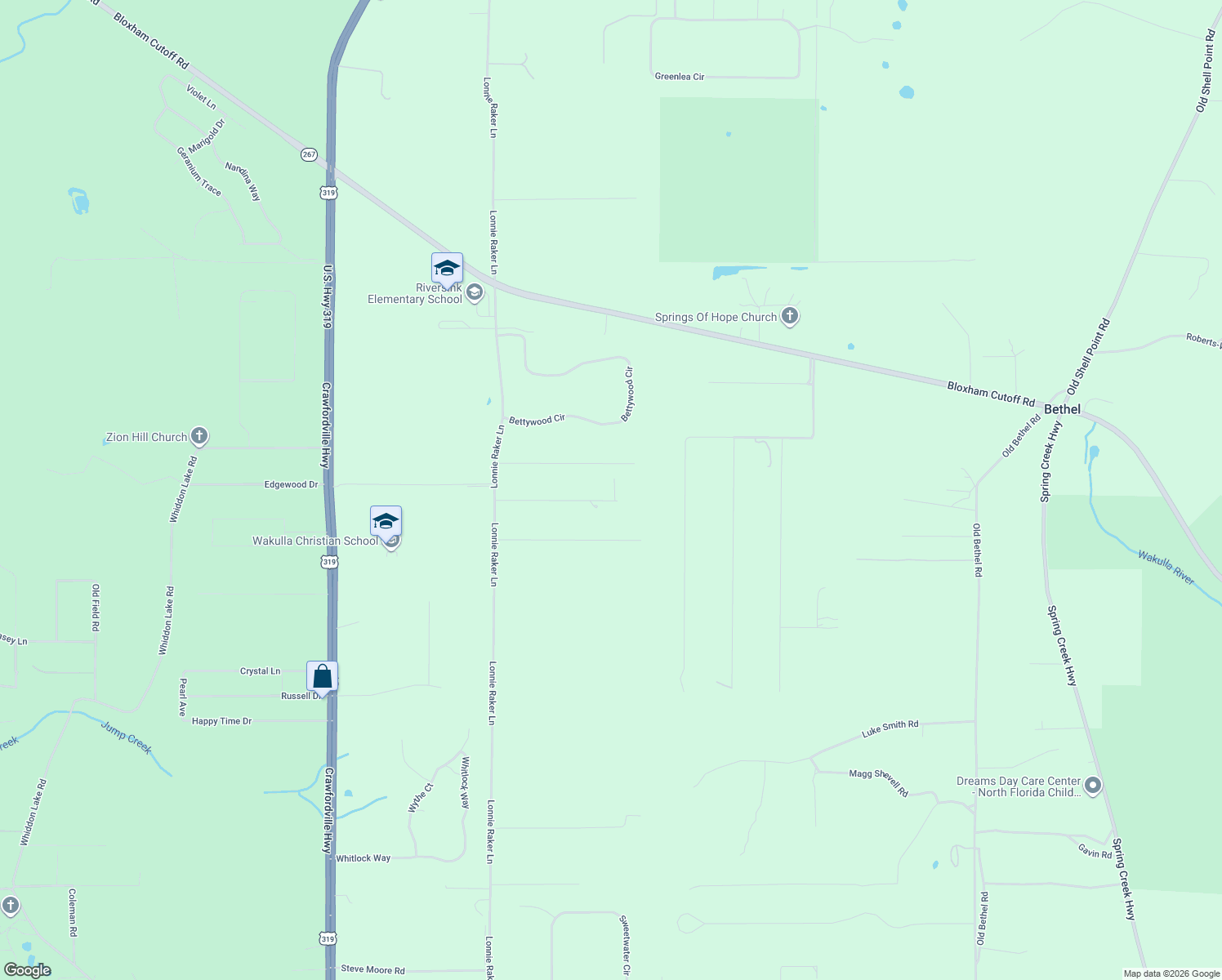 map of restaurants, bars, coffee shops, grocery stores, and more near 118 Will Road in Crawfordville