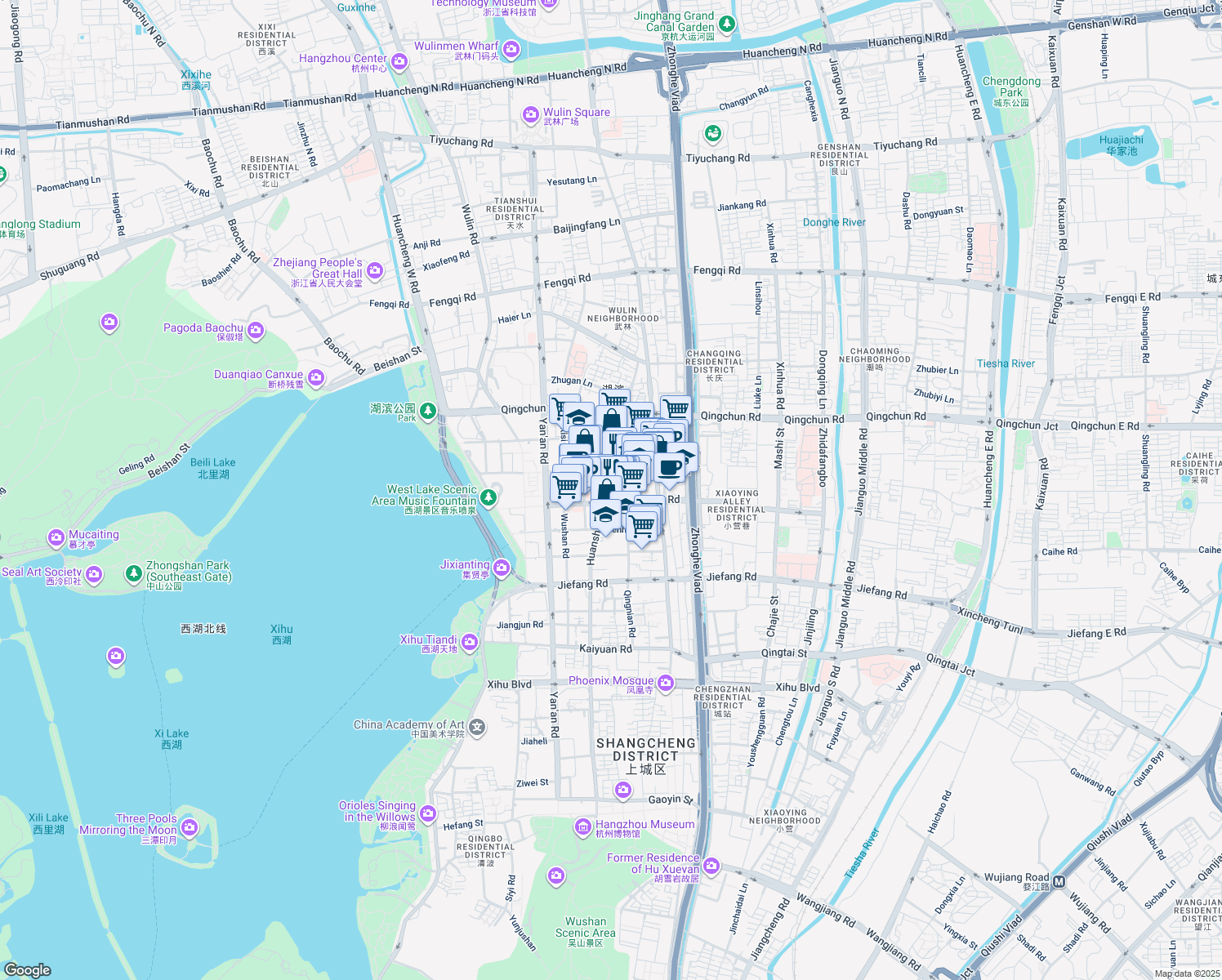 map of restaurants, bars, coffee shops, grocery stores, and more near 254 Huan Sha Lu in Hang Zhou Shi