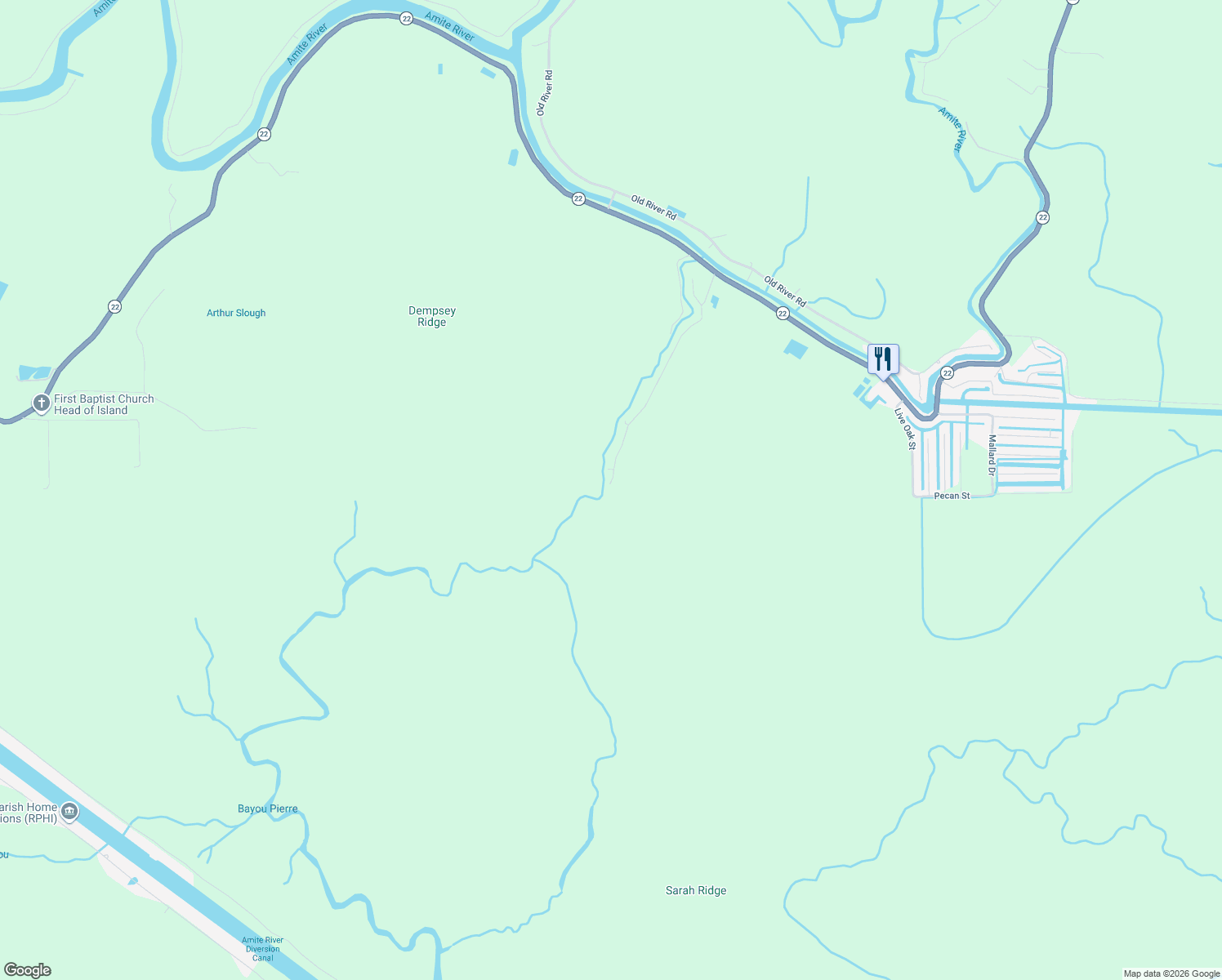 map of restaurants, bars, coffee shops, grocery stores, and more near 13511 Petite Drive in Maurepas