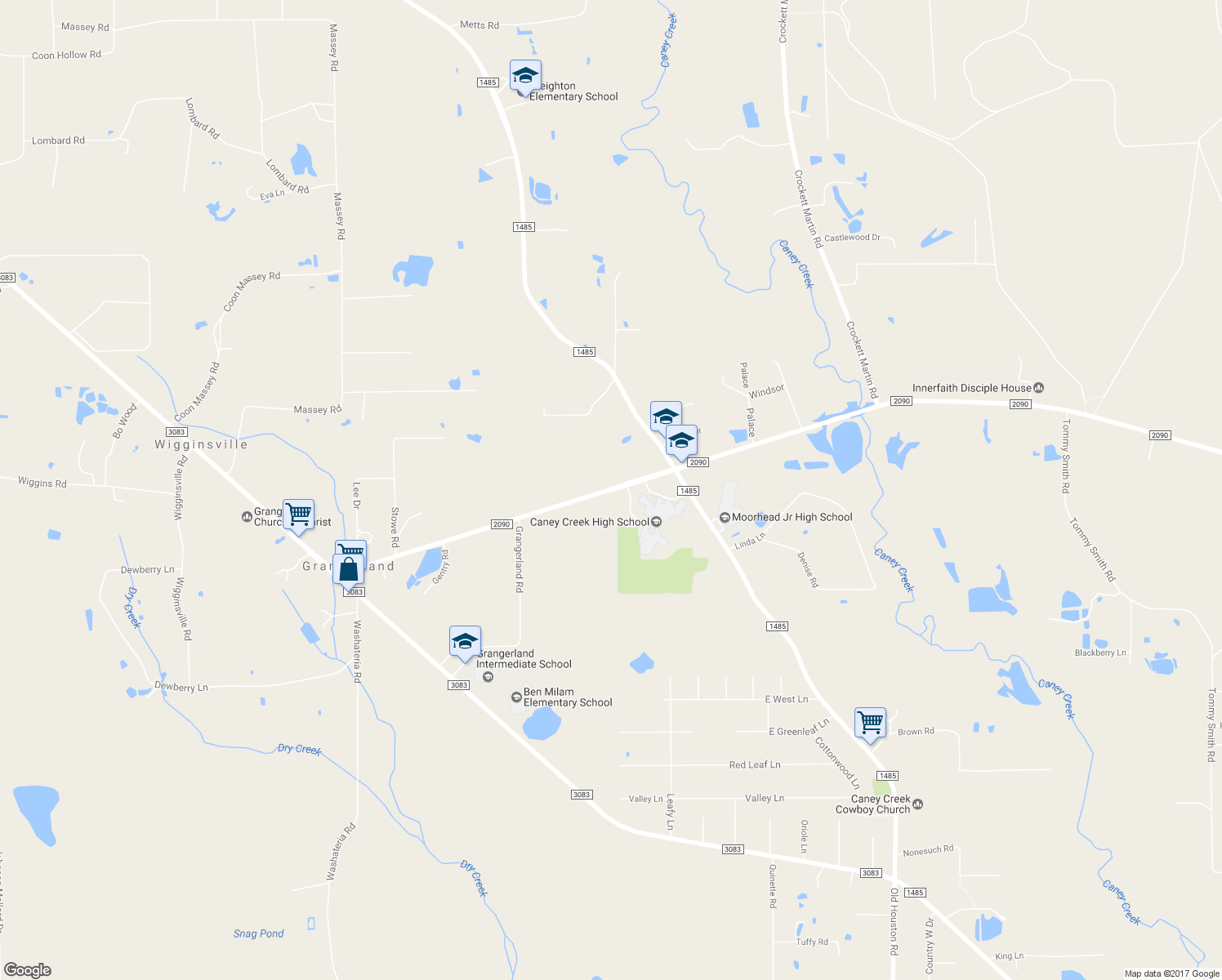 map of restaurants, bars, coffee shops, grocery stores, and more near 16712 Farm to Market Road 2090 in Conroe