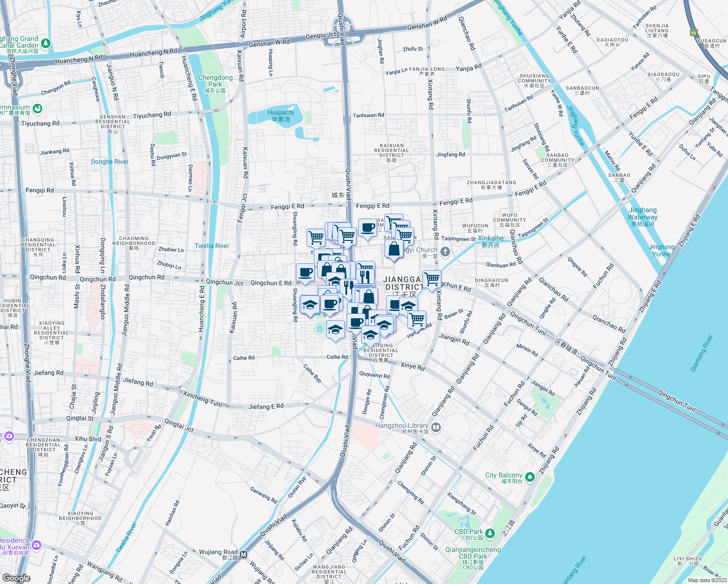 map of restaurants, bars, coffee shops, grocery stores, and more near 3 庆春东路 in Hang Zhou Shi