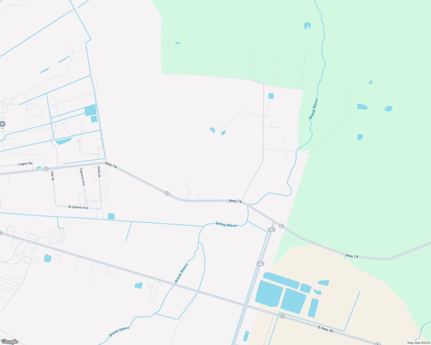 map of restaurants, bars, coffee shops, grocery stores, and more near 7945 Louisiana 74 in Saint Gabriel