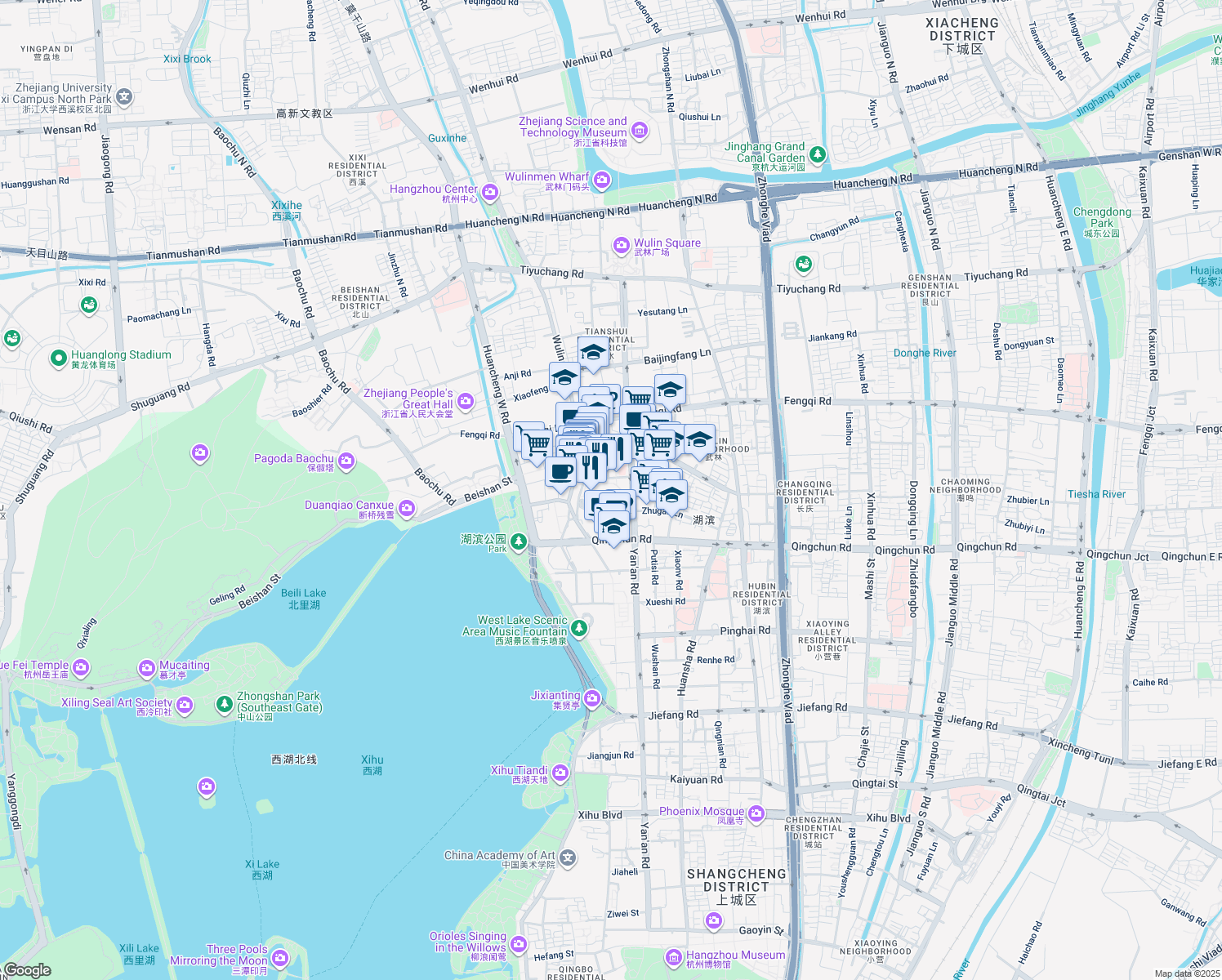 map of restaurants, bars, coffee shops, grocery stores, and more near in Hang Zhou Shi