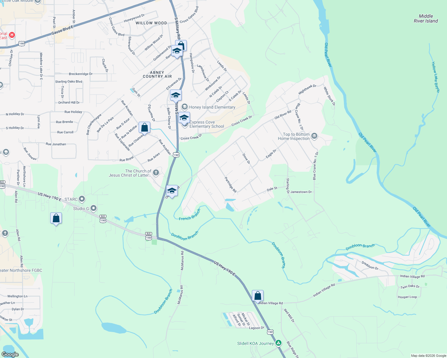 map of restaurants, bars, coffee shops, grocery stores, and more near 209 Partridge Rd in Slidell