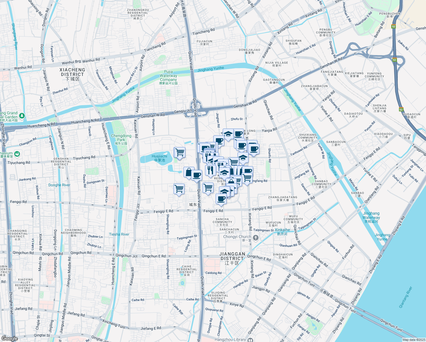 map of restaurants, bars, coffee shops, grocery stores, and more near in Hangzhou