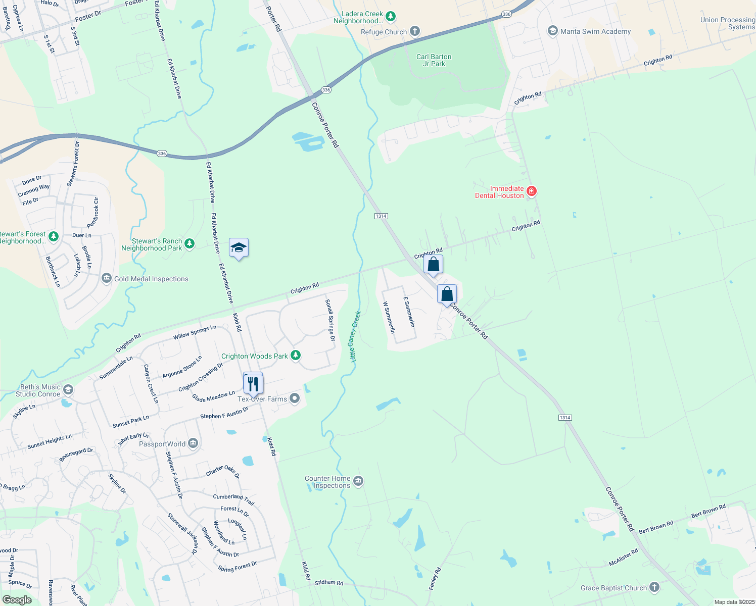 map of restaurants, bars, coffee shops, grocery stores, and more near 12414 W Summerlin in Conroe