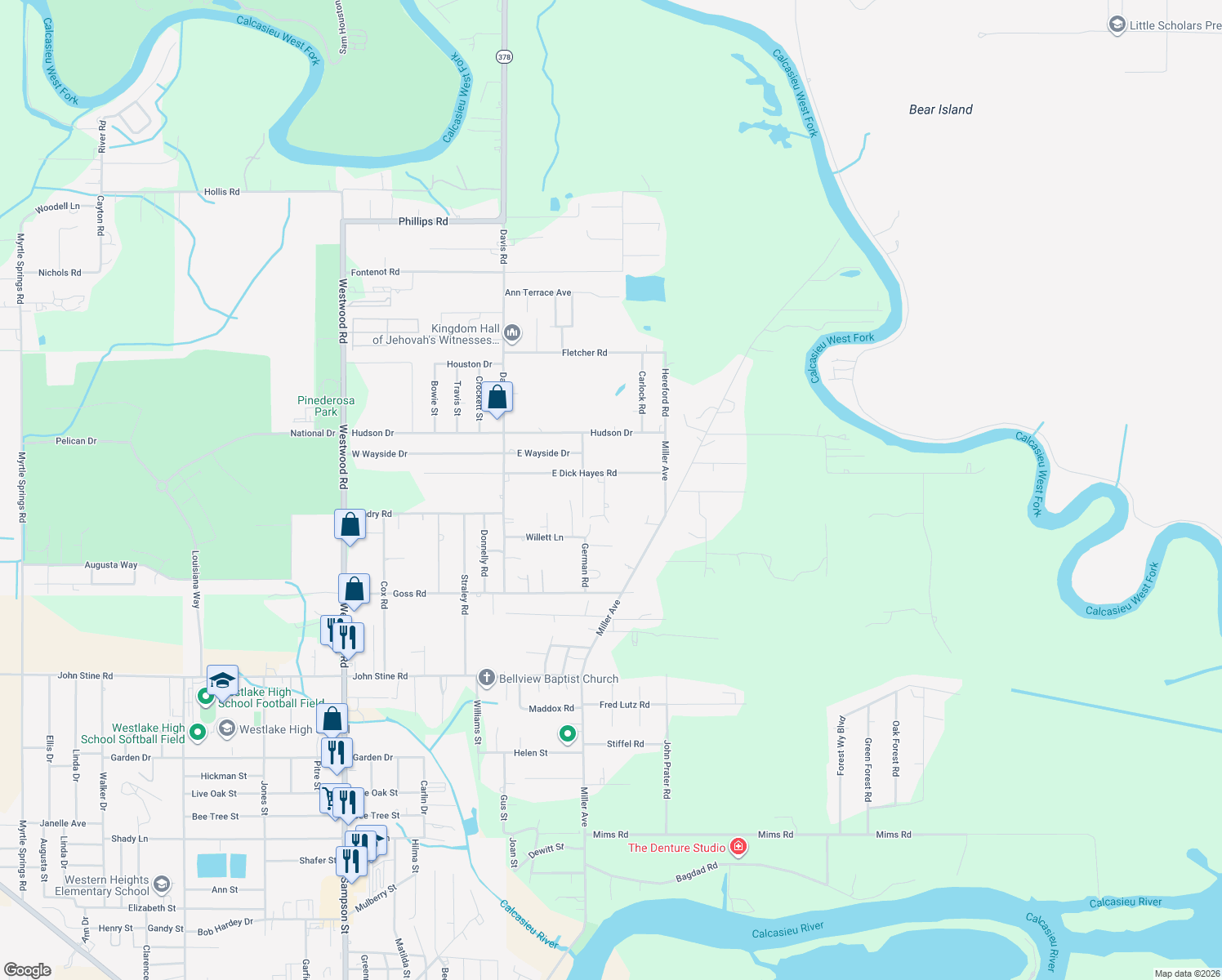 map of restaurants, bars, coffee shops, grocery stores, and more near 2712 Oliver Rd in Westlake