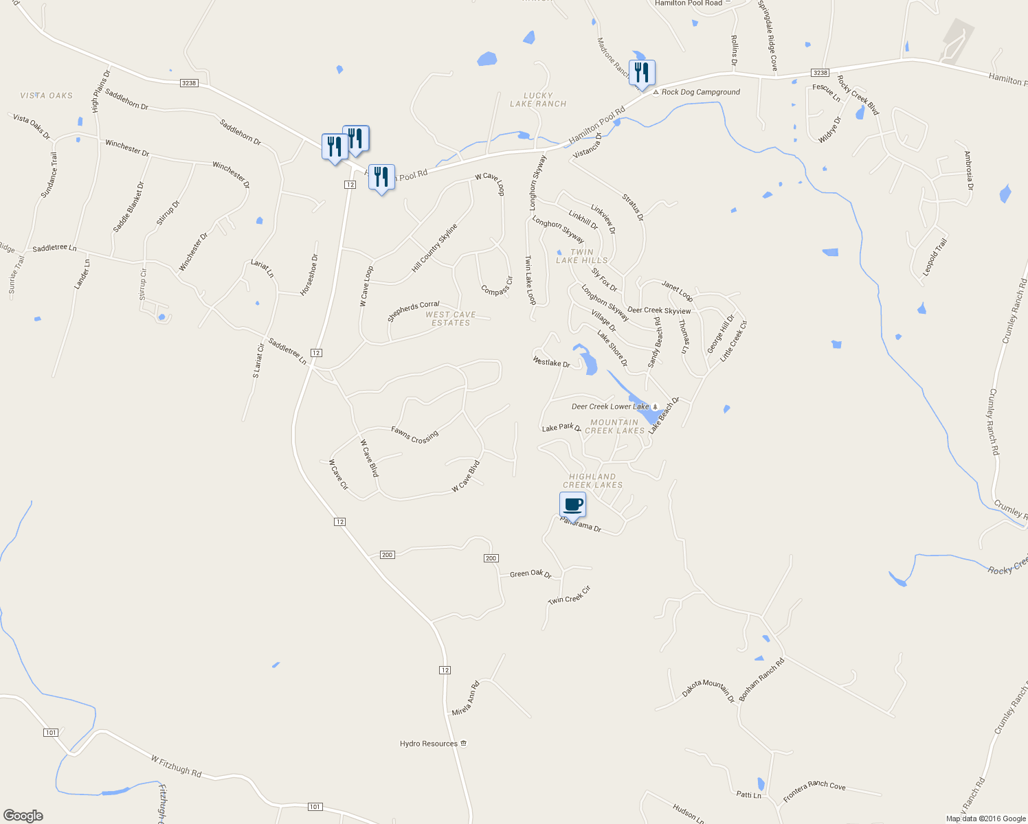 map of restaurants, bars, coffee shops, grocery stores, and more near 10700 Bubbas Bluff in Dripping Springs