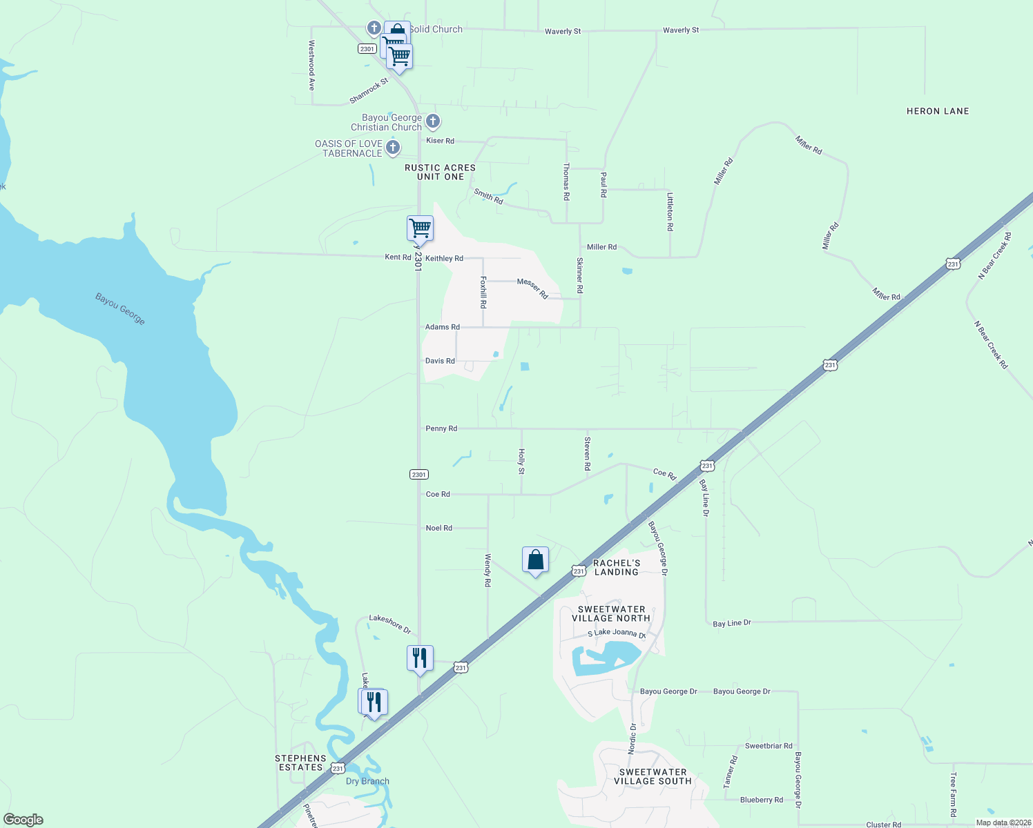 map of restaurants, bars, coffee shops, grocery stores, and more near 6937 Penny Road in Panama City